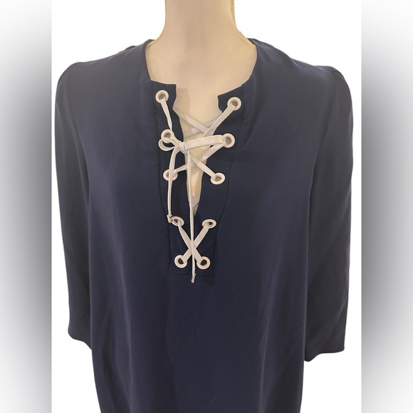 Shoshanna nautical navy blue lace up Nikko mini dress with 3/4 sleeves Size 12 - Picture 2 of 8